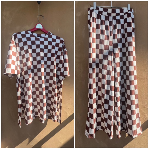 Dressed in LALA Pants - Dressed in LALA Lex Ribbed Checkerboard Playsuit in Cookie Dough size Small NWOT